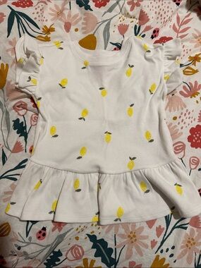 Cat & Jack White Girls' Lemon Print Ruffle Hem Top
